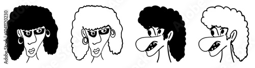 set of cartoons silhouette vector hand drawn