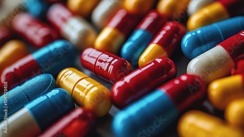 Colorful assortment of capsules and tablets displayed on a surface in a well-lit environment for health and wellness promotion