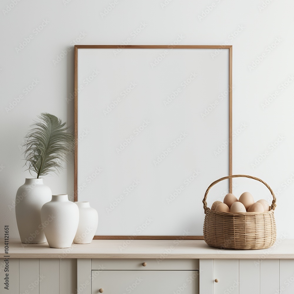 a wooden-framed blank picture or art canvas positioned centrally against a plain white wall, canvas mockup , white canvas on an ivory background a wooden-framed blank picture or art canvas positioned centrally against a plain white wall, canvas mockup , white canvas on an ivory background