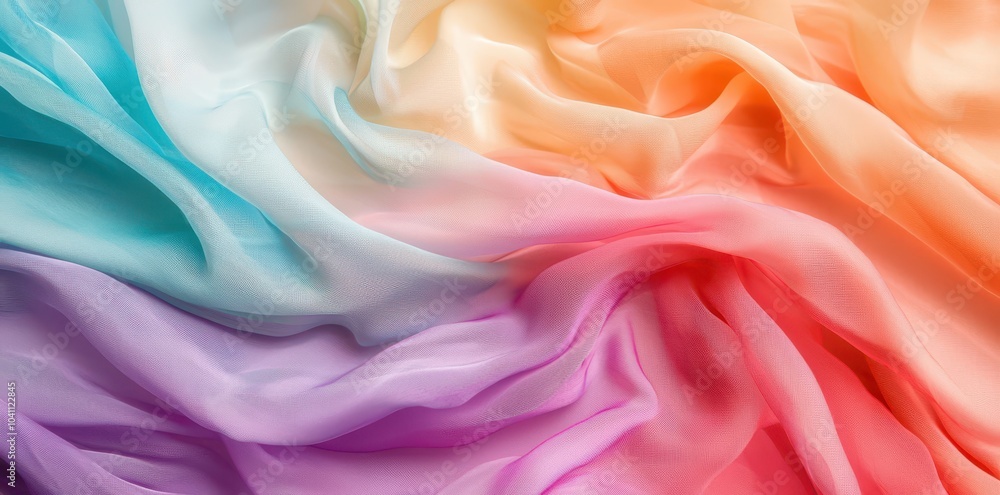 Vibrant chiffon fabric flowing in soft rainbow gradients, creating a long and airy visual delight. Vibrant chiffon fabric flowing in soft rainbow gradients, creating a long and airy visual delight.