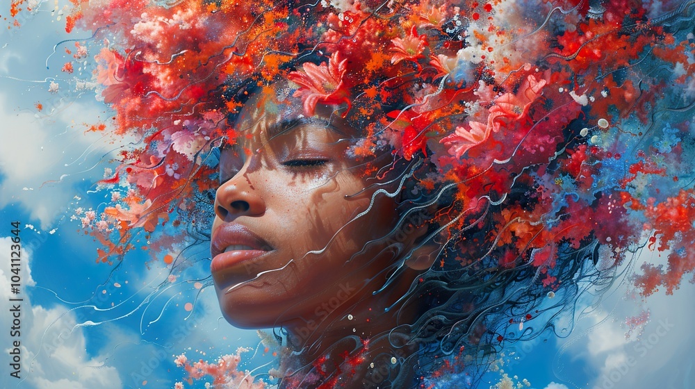 Abstract Portrait of a Woman with Flowers in Her Hair Abstract Portrait of a Woman with Flowers in Her Hair