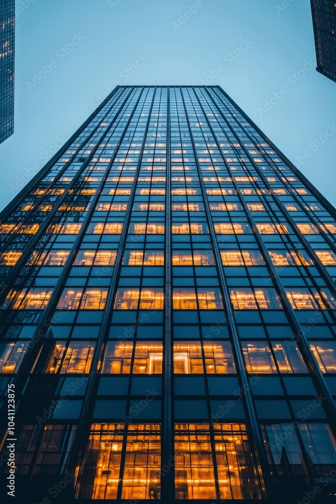 custom made wallpaper toronto digitalA Modern Skyscraper with Illuminated Windows at Dusk