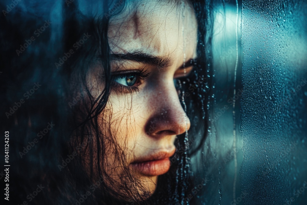 A person gazing out the window with a contemplative expression A person gazing out the window with a contemplative expression