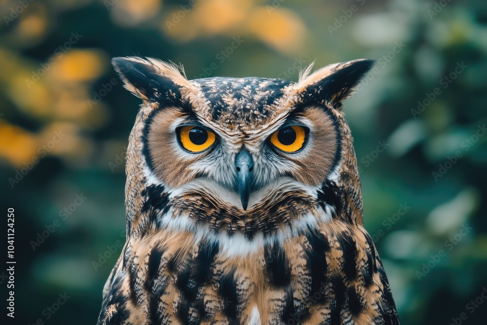 Owl's face with bright yellow eyes, great for wildlife or nature themed projects Owl's face with bright yellow eyes, great for wildlife or nature themed projects