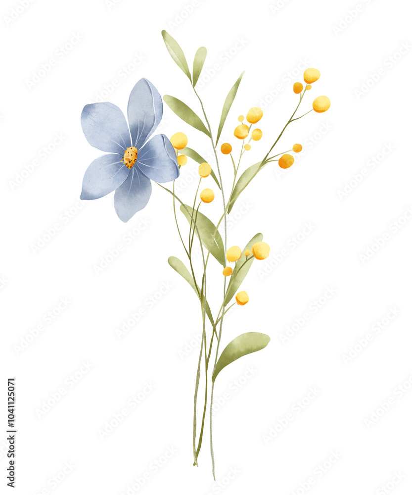 Obraz premium Flowers watercolor, floral clip art. Bouquet perfectly for printing design on invitations, cards, posters, wall art and other. Isolated on white background. Hand painting.