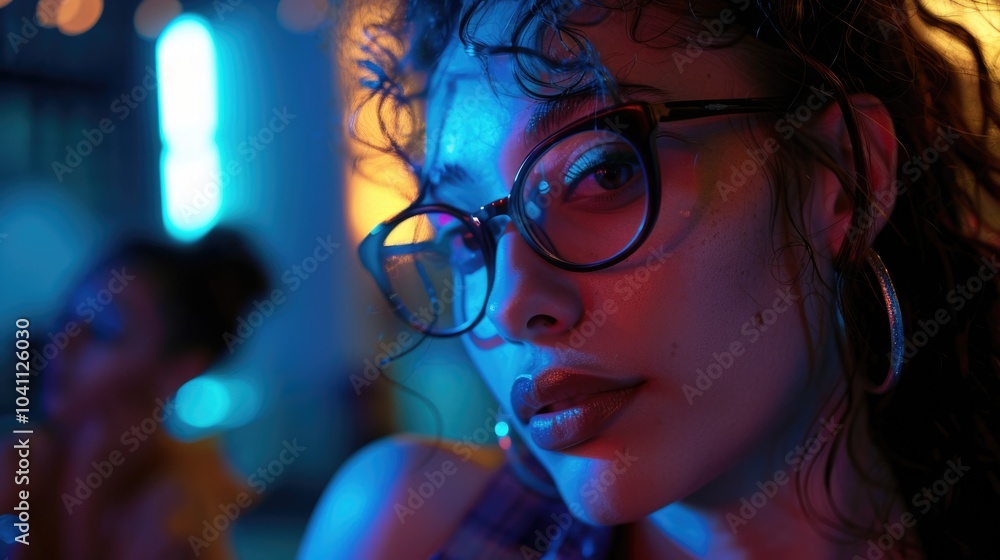 A person wearing glasses gazes straight into the lens, ideal for professional or educational uses such as teaching or office settings A person wearing glasses gazes straight into the lens, ideal for professional or educational uses such as teaching or office settings