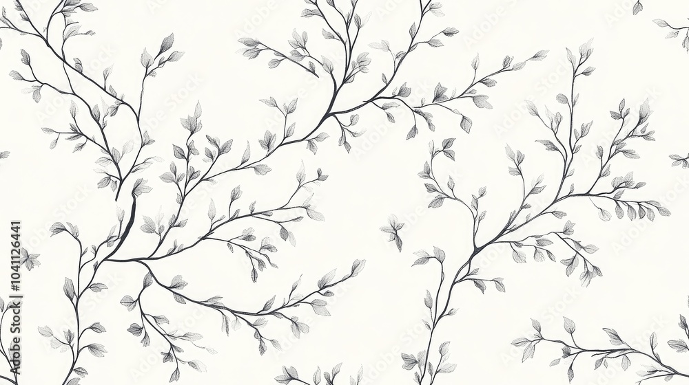 Fototapeta premium Floral pattern featuring seamless branches adorned with small leaves illustration