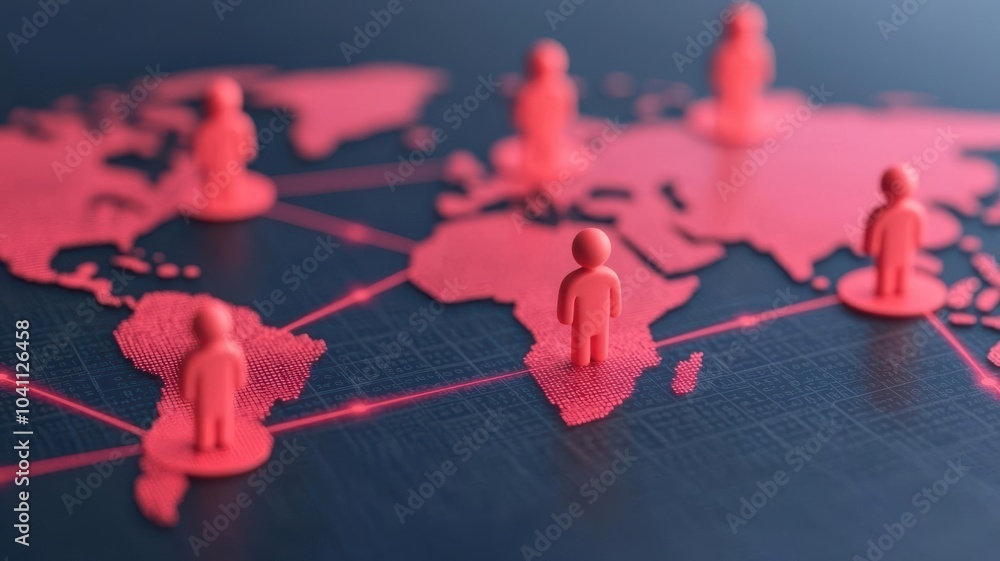 Sales professionals on a digital world map, connected by glowing networks, symbolizing international market reach Network business sales global Sales professionals on a digital world map, connected by glowing networks, symbolizing international market reach Network business sales global