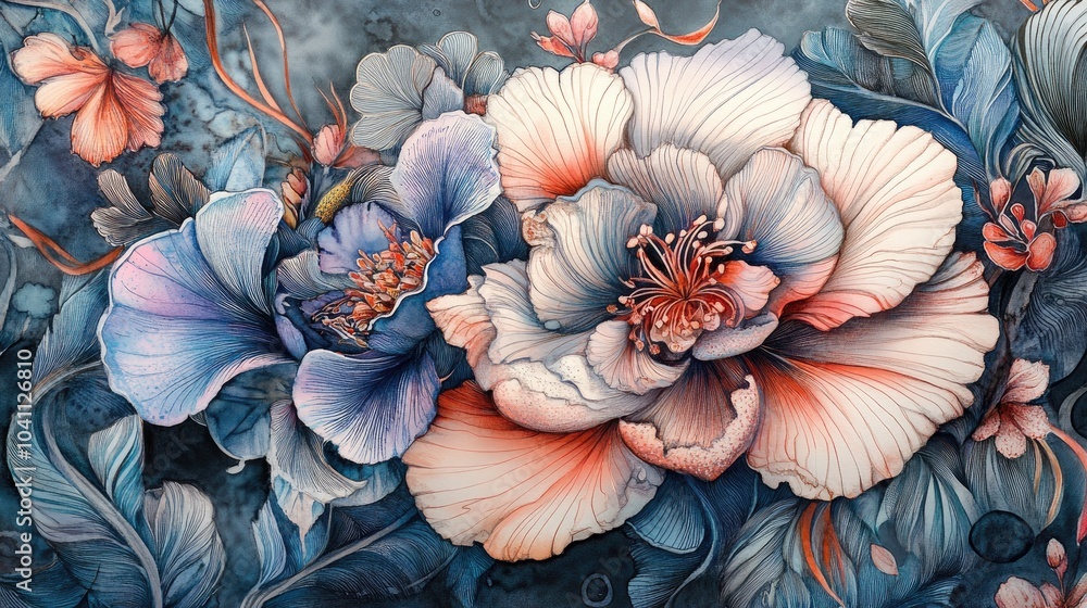 custom made wallpaper toronto digitalHand drawn watercolor illustration featuring intricate and imaginative floral designs