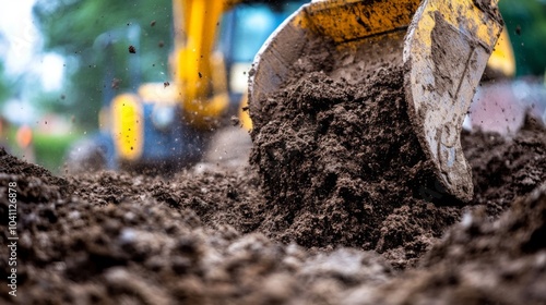 Wallpaper Mural Excavator Bucket Dumping Soil at Construction Site Torontodigital.ca