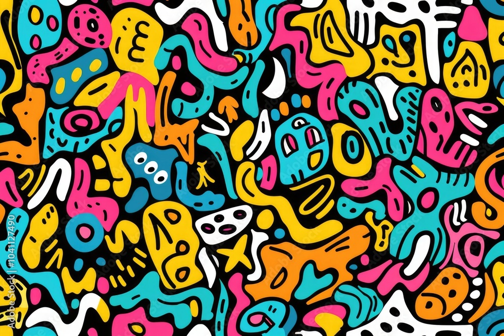 A colorful mix of cats and dogs gathered together on a dark background, showcasing various animal personalities A colorful mix of cats and dogs gathered together on a dark background, showcasing various animal personalities