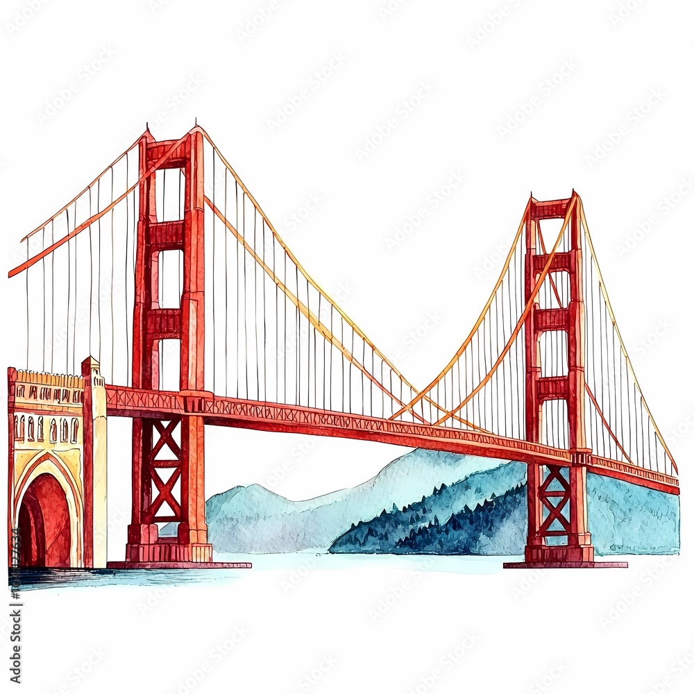 Obraz premium Watercolor Iconic Monuments Travel Illustration