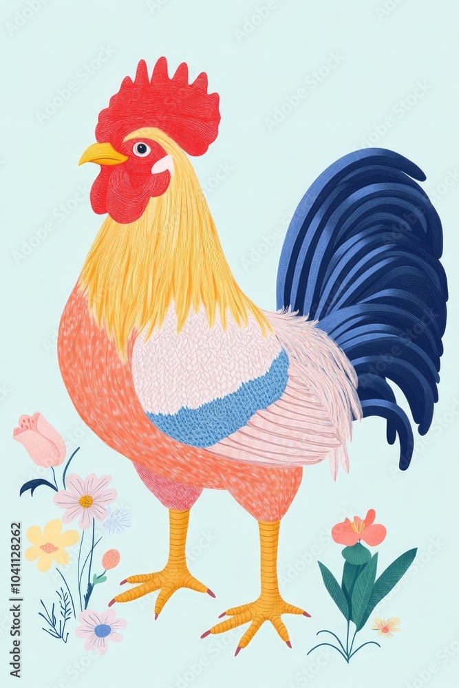 Illustration of a knitted rooster representing a cheerful new year and the spirit of celebration Illustration of a knitted rooster representing a cheerful new year and the spirit of celebration
