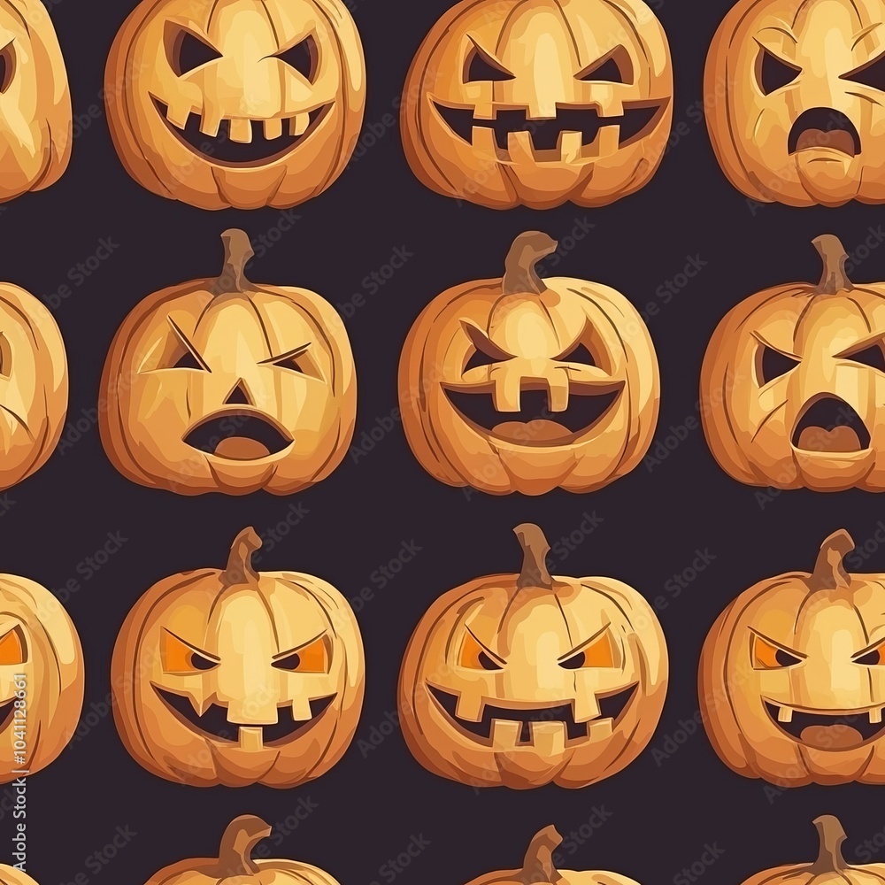 seamless pattern of jack-o'-lanterns with different facial expressions as ornaments seamless pattern of jack-o'-lanterns with different facial expressions as ornaments
