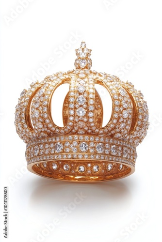 Close-up of a diamond crown ring on a white background