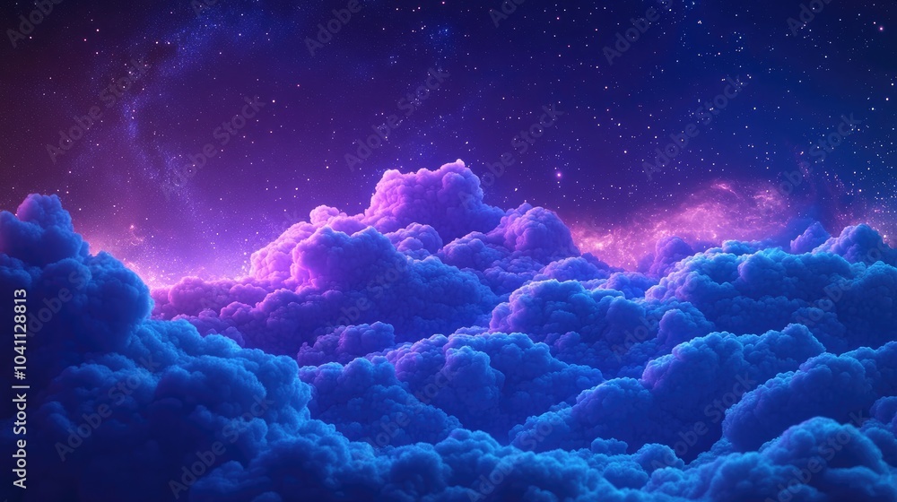 Cosmic abstract and future science concept illustrated in a 3D cartoon rendering featuring a night sky with stars and nebula clouds in the cosmos Cosmic abstract and future science concept illustrated in a 3D cartoon rendering featuring a night sky with stars and nebula clouds in the cosmos