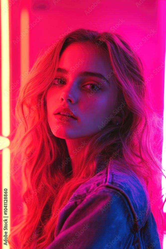A person wearing a denim jacket and long hair, suitable for use in portraits or casual settings A person wearing a denim jacket and long hair, suitable for use in portraits or casual settings