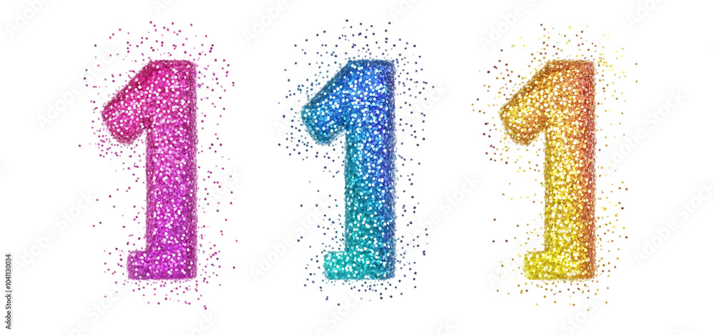 set of a Rainbow glitter pop number collection isolated transparent background set of a Rainbow glitter pop number collection isolated transparent background