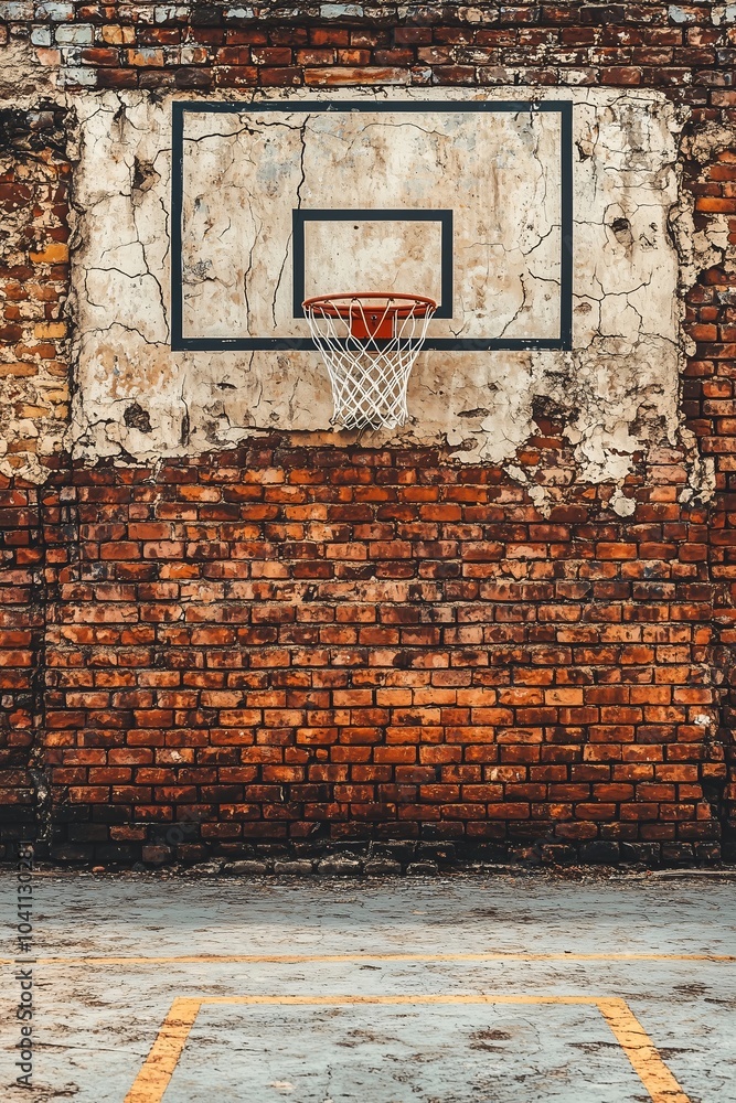 Naklejka premium old wall bricks in basketball court