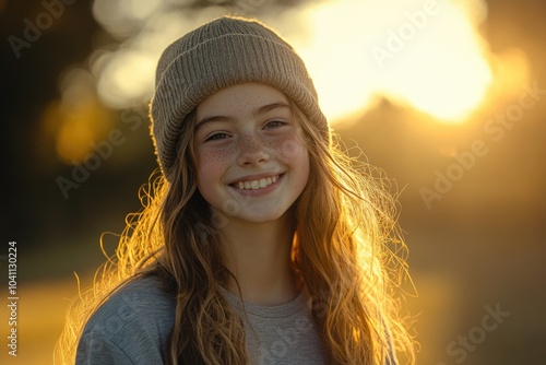 A young girl with long hair and a hat, perfect for a vintage or retro themed image