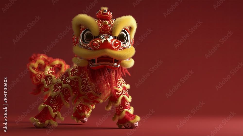 Traditional Red and Yellow Lion Dance Costume, Chinese New Year Celebration, Symbol of Good Fortune and Prosperity, Cultural Performance Art, Lunar New Year Festivity, Chinese Festival Tradition Traditional Red and Yellow Lion Dance Costume, Chinese New Year Celebration, Symbol of Good Fortune and Prosperity, Cultural Performance Art, Lunar New Year Festivity, Chinese Festival Tradition