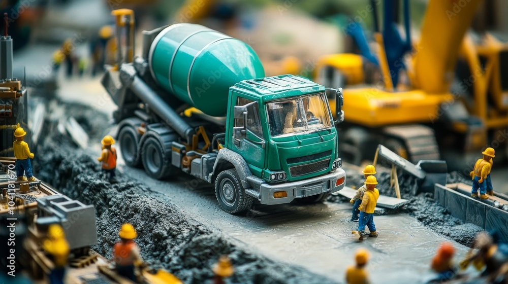 Miniature Cement Mixer Truck on Construction Site Diorama Miniature Cement Mixer Truck on Construction Site Diorama