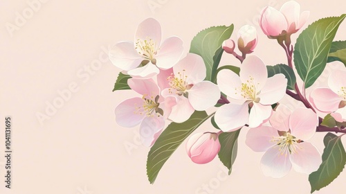 Fresh Apple Tree Branch With Blooming Flowers Chinese Flowering Crabapple Blossoms Close Up Macro Floral Pattern Background Natural Beautiful Pink Blooms