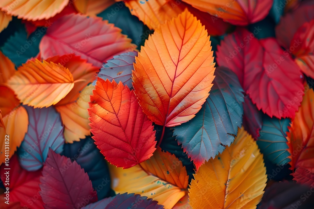 A bunch of colorful leaves laying on top of each other A bunch of colorful leaves laying on top of each other