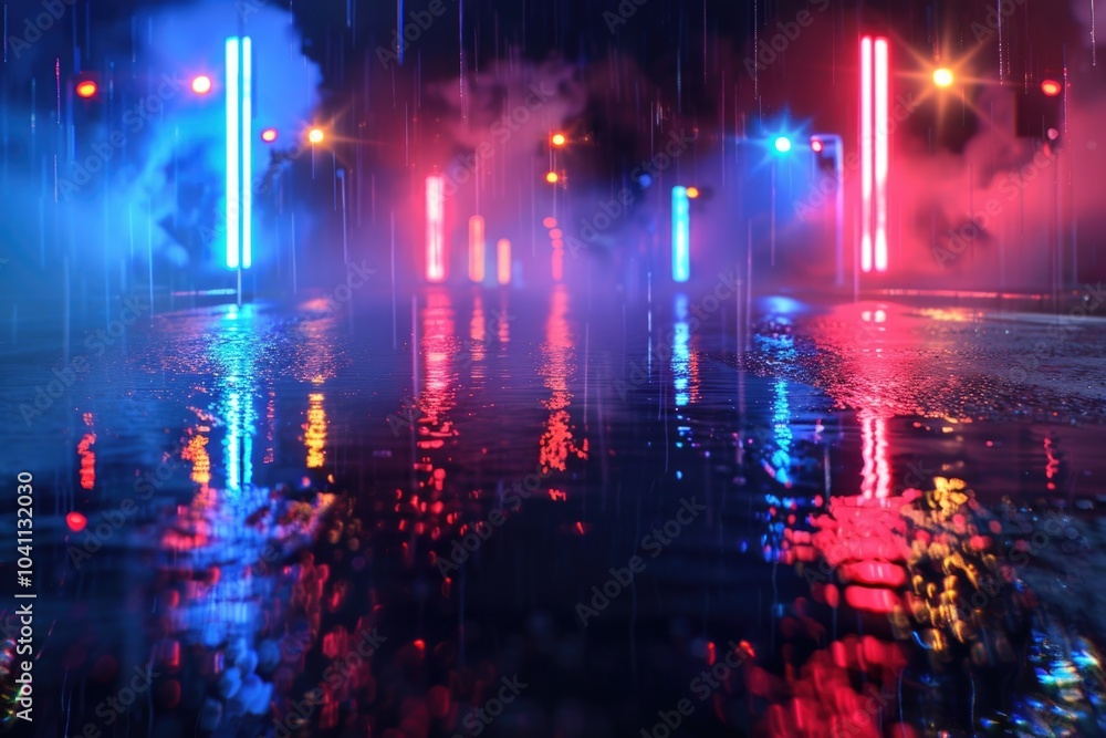 Fototapeta premium A bustling city street at night with vibrant lights and energy