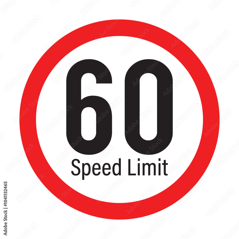 Speed limit 60km round road traffic icon sign flat style design vector illustration set isolated on white background. Circle standard road sign with number kmh in eps 10. Speed limit 60km round road traffic icon sign flat style design vector illustration set isolated on white background. Circle standard road sign with number kmh in eps 10.