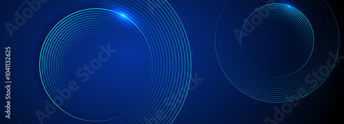 Abstract Blue Circular Lines on Dark Background. Futuristic Vector illustration.