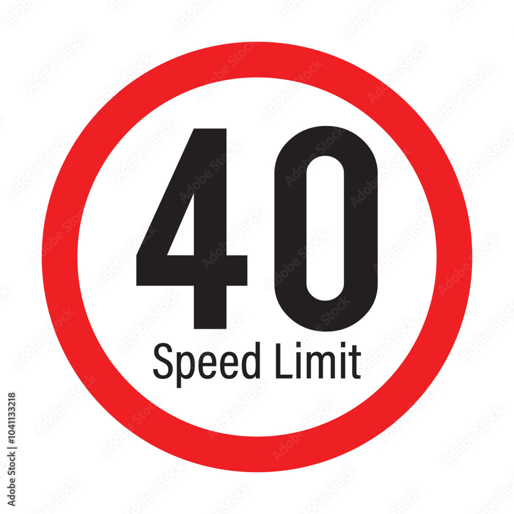 Speed limit 40km round road traffic icon sign flat style design vector illustration set isolated on white background. Circle standard road sign with number kmh in eps 10. Speed limit 40km round road traffic icon sign flat style design vector illustration set isolated on white background. Circle standard road sign with number kmh in eps 10.