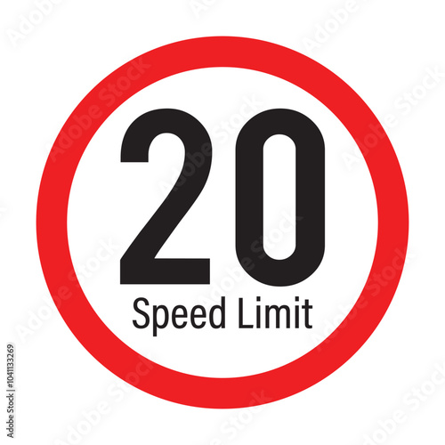 Speed limit 20km round road traffic icon sign flat style design vector illustration set isolated on white background. Circle standard road sign with number kmh in eps 10.