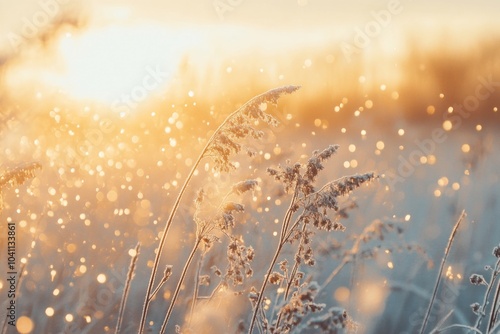 Sunlight filtering through frozen grass, a natural winter scene