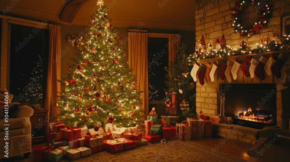 Cozy Living Room with Holiday Decor and Christmas Tree Cozy Living Room with Holiday Decor and Christmas Tree
