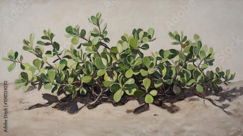 Oil painting of Sesuvium portulacastrum a widespread perennial herb from the Aizoaceae family thriving in sandy clay coastal and mangrove regions globally photo