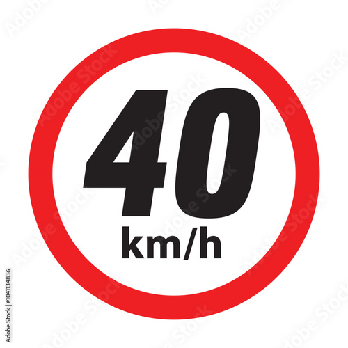 Speed limit 40km round road traffic icon sign flat style design vector illustration set isolated on white background. Circle standard road sign with number kmh in eps 10.