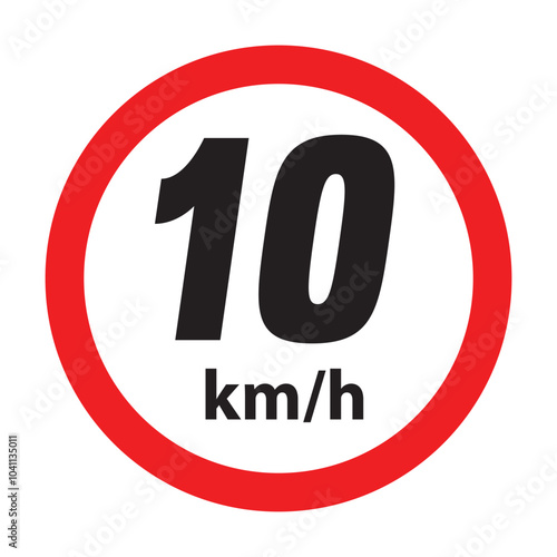 Speed limit 10km round road traffic icon sign flat style design vector illustration set isolated on white background. Circle standard road sign with number kmh in eps 10.