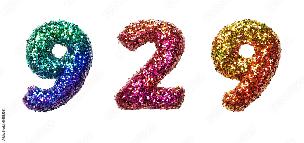 set of a Rainbow glitter pop number collection isolated transparent background set of a Rainbow glitter pop number collection isolated transparent background