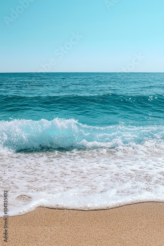 Wallpaper Mural Ocean Wave Crashing on Sandy Beach with Blue Sky Torontodigital.ca