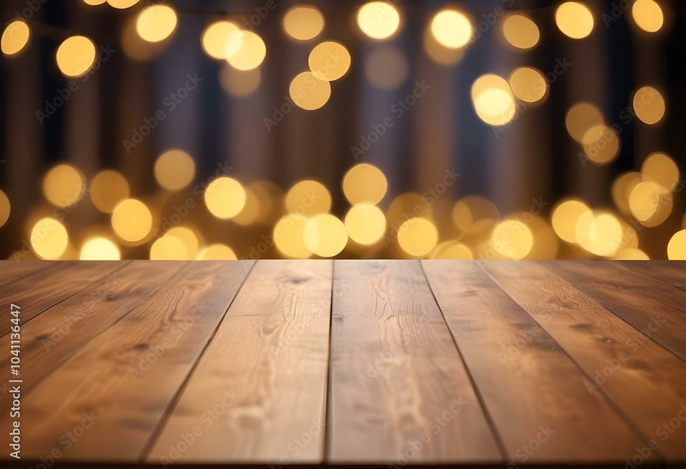 A wooden table with blurred golden lights in the background, suggests a festive atmosphere. A wooden table with blurred golden lights in the background, suggests a festive atmosphere.