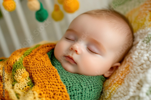 A Sleeping Newborn Swaddled...