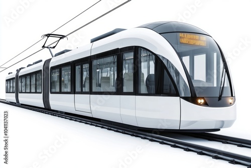 Sleek modern train on a white background demonstrating innovation in public transport. The design highlights efficiency and style in travel solutions. Generative AI