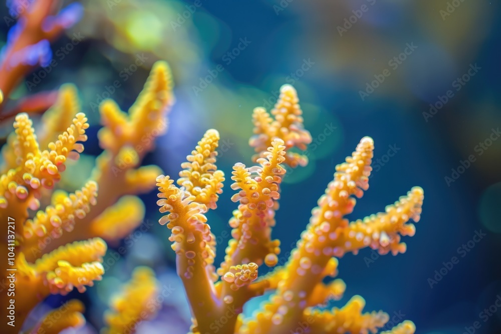 Naklejka premium Orange flowers bloom on a green plant stem, suitable for gardening or nature-related themes