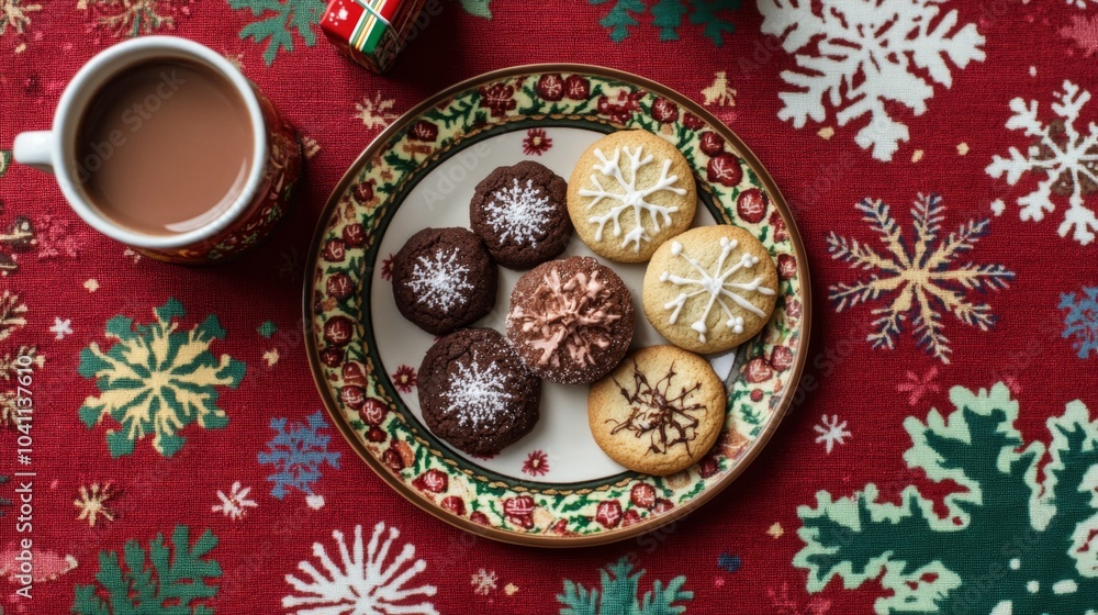Festive Overhead View of Cookies on Decorative Table Festive Overhead View of Cookies on Decorative Table