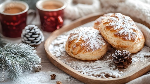 Cozy Pastries on a Warm Tray with Holiday Accents