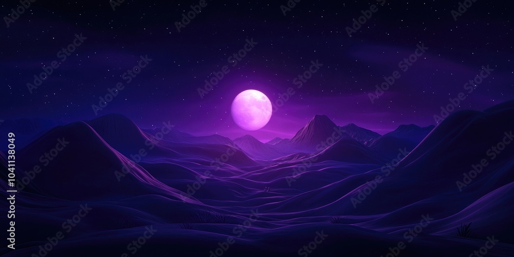 Full moon illuminating the mountain foothills, Full moon shining over mountain landscape Full moon illuminating the mountain foothills, Full moon shining over mountain landscape