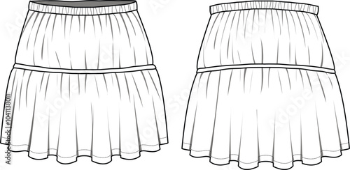 Elastic detailed frill mini skirt flat sketch