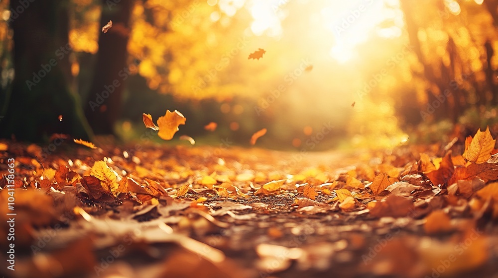Autumn Pathway with Colorful Leaves Falling Autumn Pathway with Colorful Leaves Falling
