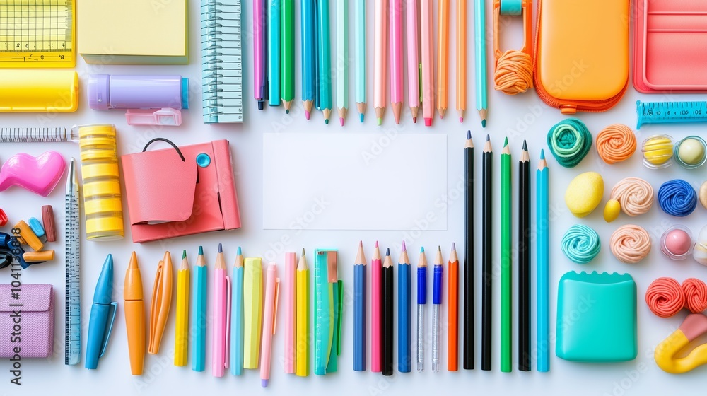 Obraz premium Colorful School Supplies in Pastel Layout